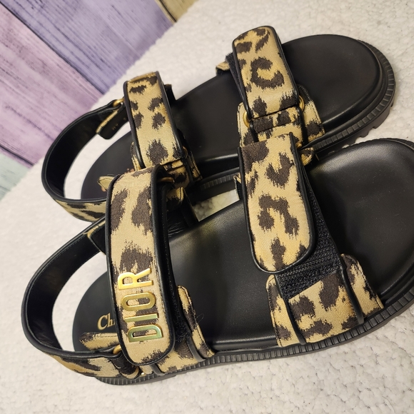 Dior Black/Brown Animal Print Fabric DiorAct Sandals Size 37 - Picture 1 of 6